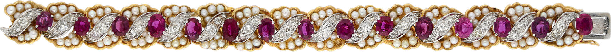 Rubin-Perlen-Diamant Armband