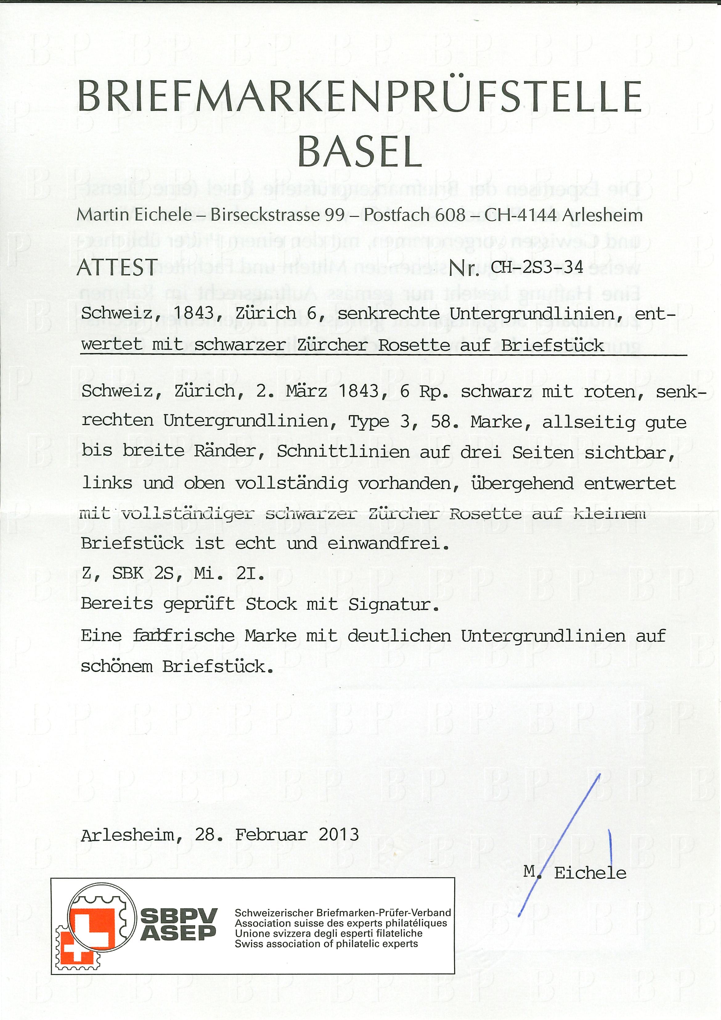 Schweiz: Zürich 6 Rp.