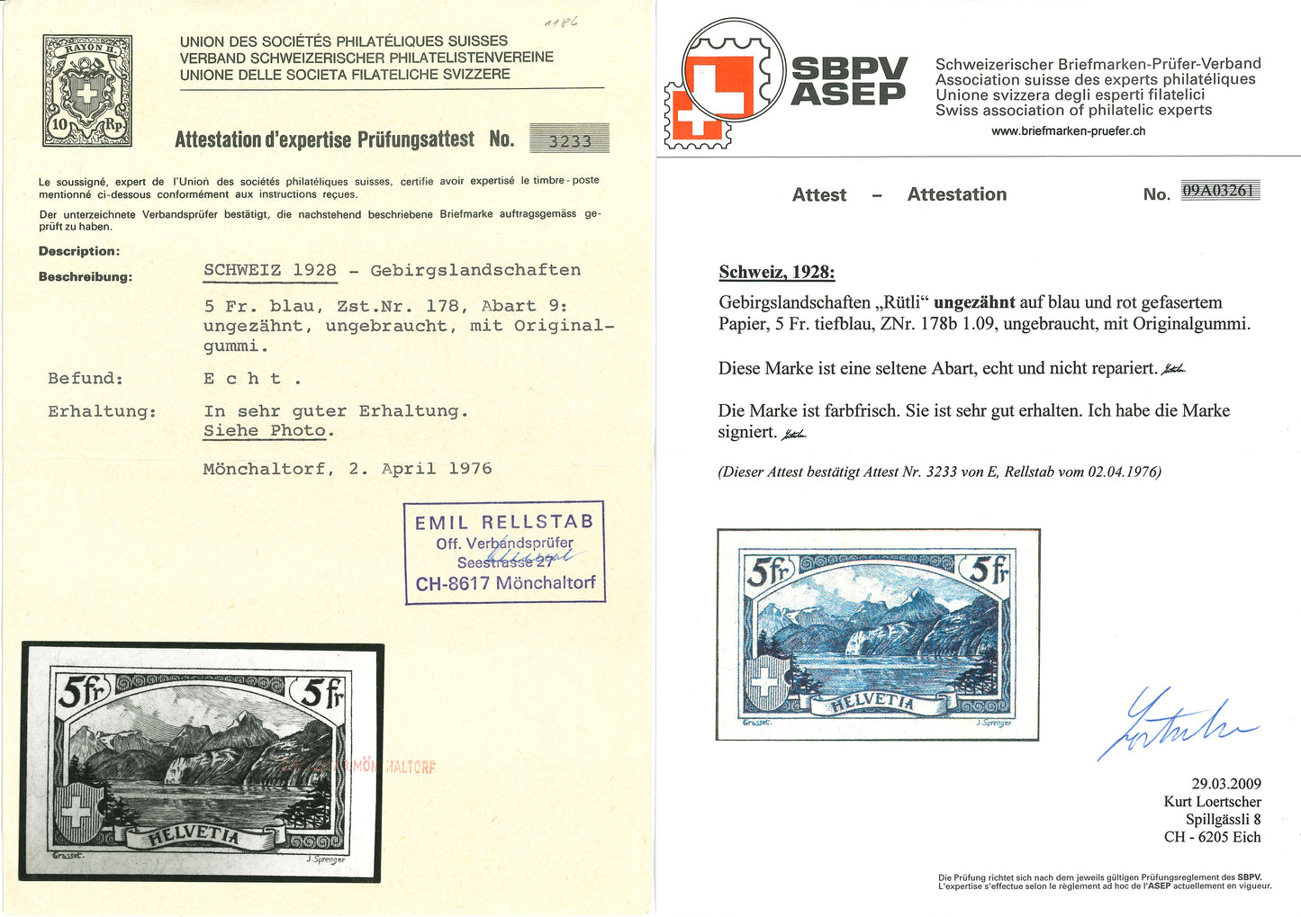 Schweiz 1928: 5 Franken blau