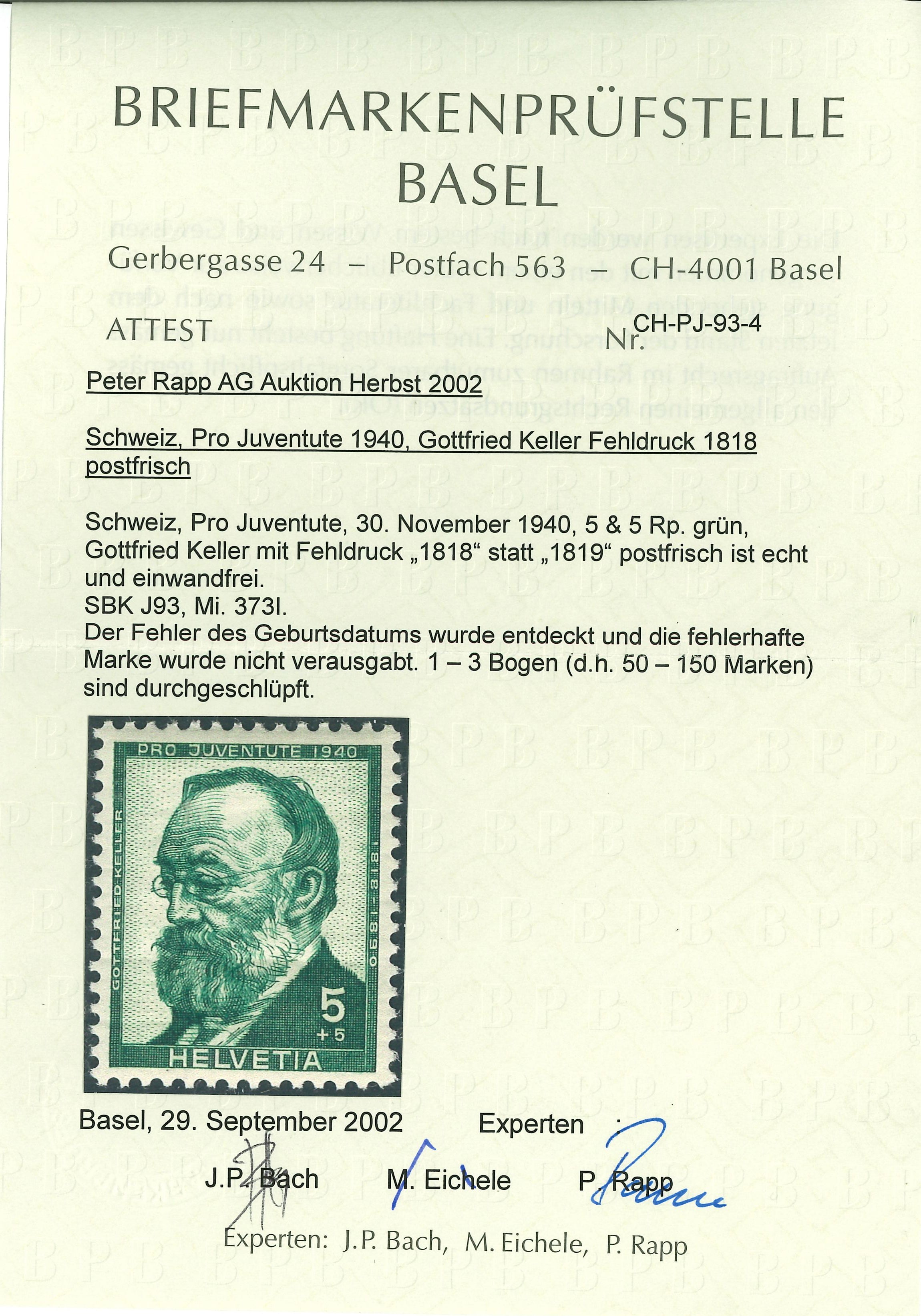 Schweiz: Pro Juventute 1940