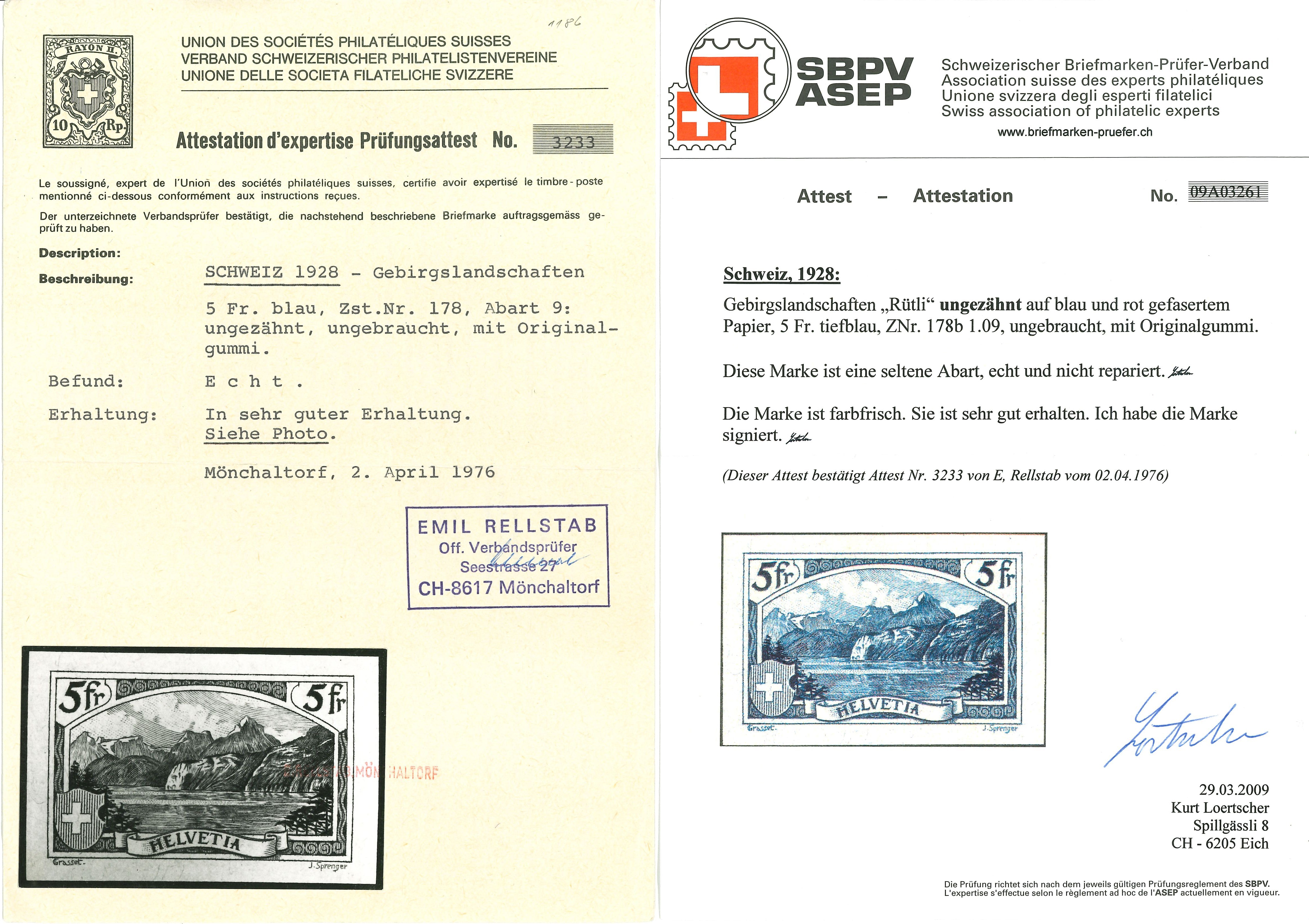 Schweiz 1928: 5 Franken blau