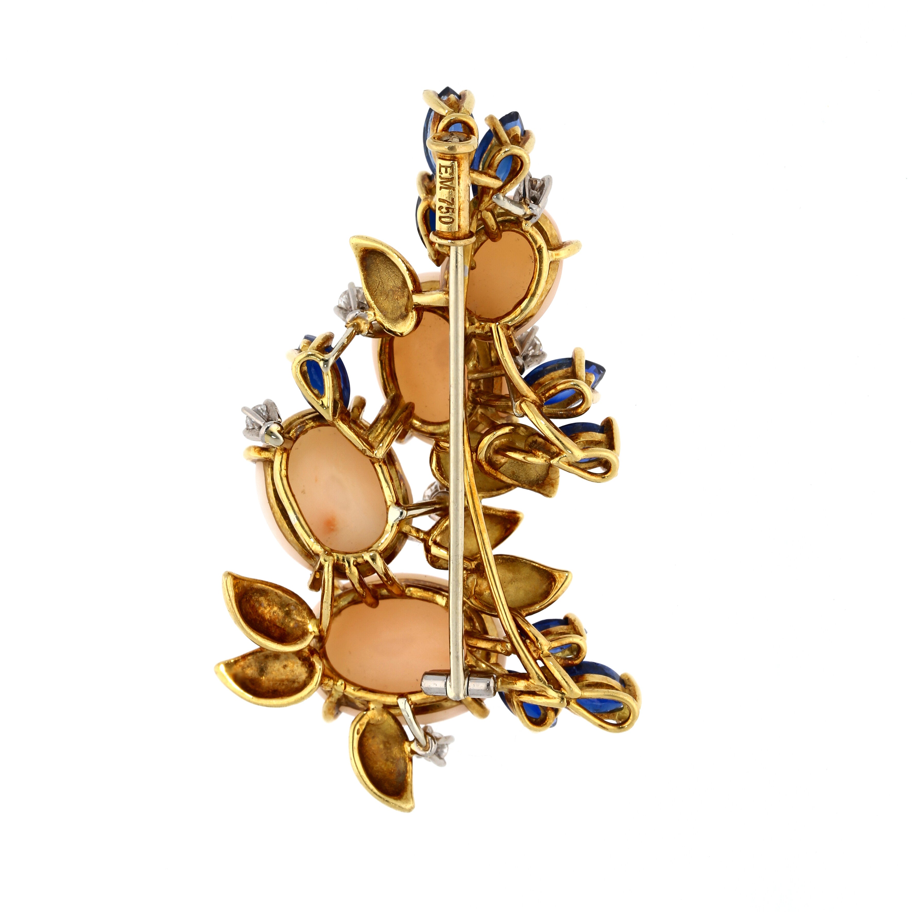 Korallen-Saphir-Diamant Brosche*