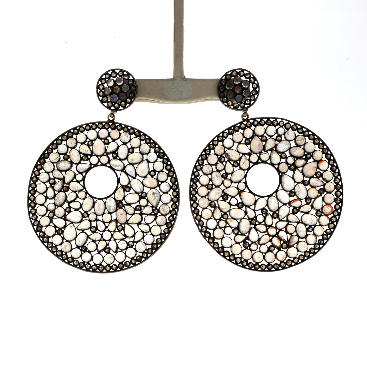 Silber-Mondstein-Diamant-Ohrhänger